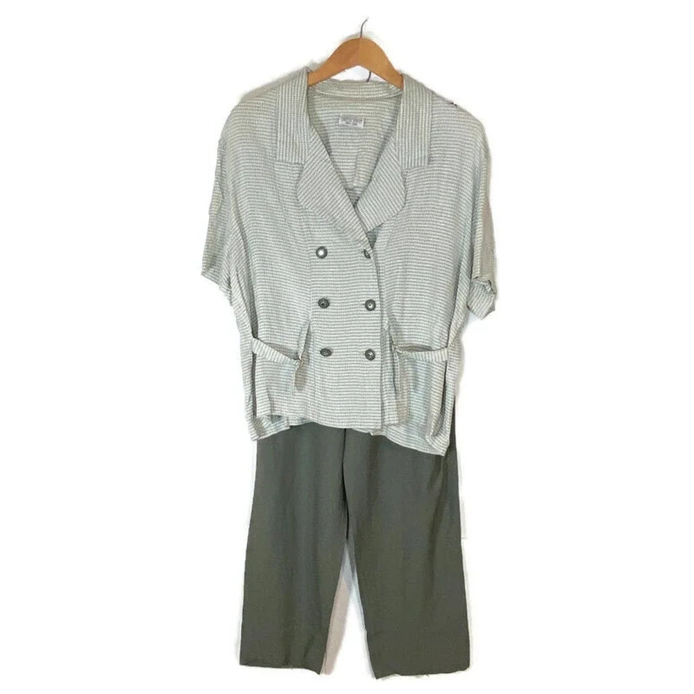 Vtg 80s/90s Dress Savvy Sz 18 Separates Suit Set Gingham Sage Cream READ